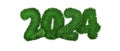 3d rendering number of the year 2024 is made of grass. Numbers isolated on a white background. The concept of an eco