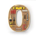 Number 0 zero Alphabet from the tools on the metal pegboard isolated on white. Royalty Free Stock Photo