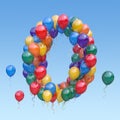 Number 0 zero from balloons in the sky. Text letter for age, holiday, birthday, celebration