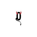 Number zero with devil`s horns and tail icon logo design vector