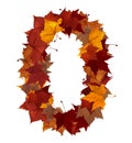 Number zero with fall leaf isolated