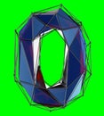 Number 0 zero in low poly style blue color isolated on green background. 3d Royalty Free Stock Photo