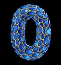 Number 0 zero made of blue diamond isolated on black background. 3d Royalty Free Stock Photo