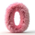 number zero made of pink fur isolated on white background