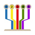 Numbered flow lines. Color branch vector. Hierarchy chart symbol. Vertical path motif. Royalty Free Stock Photo