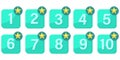 Numbered icons. Ranking symbols. Turquoise gradient squares. Star rating vector.