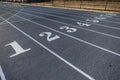 Numbered Lanes of a Track and Field Starting Point Royalty Free Stock Photo