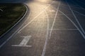 Numbered Lanes of a Track and Field Starting Point Royalty Free Stock Photo