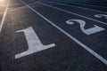 Numbered Lanes of a Track and Field Starting Point Royalty Free Stock Photo