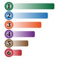 Numbered list infographic. Gradient color bars. Steps from one to six. Vector illustration.
