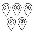 Numbered pin markers icon, outline style