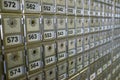 Numbered vintage mail boxes in a Post Office