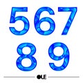 Numberic vector 5 to 9 Polygon style blue color shade Royalty Free Stock Photo