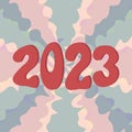 2023 numbers on abstract background. New Year 2023 lettering vintage groovy card. Vector illustration in trendy retro design. Royalty Free Stock Photo