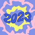 2023 numbers on abstract trippy background. New Year 2023 lettering vibrant poster. Vector illustration in trendy psychedelic Royalty Free Stock Photo