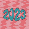 2023 numbers on abstract trippy background. New Year 2023 lettering vintage groovy card. Vector illustration in trendy retro Royalty Free Stock Photo