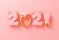 2021 With Numbers As Bull Horns, Hoof And Nose Ring On Pink Background. Concept Of Chinese New Year Of The Ox.