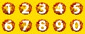 Numbers of autumn leaves isolated on yellow background. Set of numbers made of autumn leaves Royalty Free Stock Photo