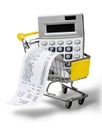 Supermarket check with numbers in shopping cart Royalty Free Stock Photo