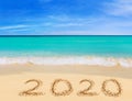 Numbers 2020 on beach Royalty Free Stock Photo