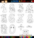 Numbers with cartoon animals for coloring Royalty Free Stock Photo