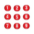 Numbers counting red vector button icon design set Royalty Free Stock Photo