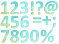 numbers and cyan math signs question mark minus plus percent at aqua water waves Royalty Free Stock Photo