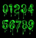 Numbers with drops are made of green luminous viscous liquid on black background Royalty Free Stock Photo