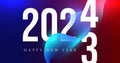 2023 and 2024 numbers in dynamic blending glowing fluid lines, vibrant gradient colors, touch of maroon and dark azure