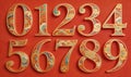 The numbers 0123456789 are embossed with traditional Chinese decorations Royalty Free Stock Photo