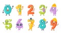 Numbers with faces. Cartoon funny numeral signs for mathematics and arithmetic studying. Kids education collection