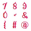 Isolated 123 digits. Numbers and symbols collection. Red pink gradient number set. Valentines day vector. Royalty Free Stock Photo