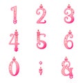 Cute baby pink numbers collection. Light pink gradient number set. Isolated 123 digits. Valentines day vector. Love birds. Royalty Free Stock Photo