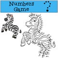 Numbers game with contour. Little cute striped zebra.