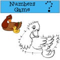 Numbers game with contour. Mother duck and little cute ducklings