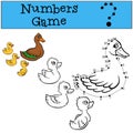 Numbers game with contour. Mother duck and little cute ducklings Royalty Free Stock Photo