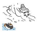 Numbers game, dot to dot. Penguin slides from the mountain