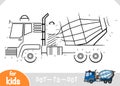 Numbers game, education dot to dot game for kids, Concrete mixer truck