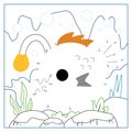 Numbers game, education dot to dot game for kids, Cute monkfish and underwater cave background