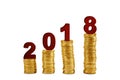 Numbers 2018 with gold coins on studio Royalty Free Stock Photo