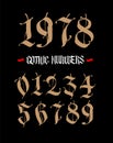 The numbers are in the Gothic style. Vector. Symbols isolated on white background. Calligraphy and lettering. Medieval figures.