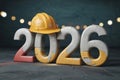 2026 numbers hard hat renovation construction planning industry Royalty Free Stock Photo