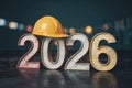 2026 numbers hard hat work safety construction concept industrial background Royalty Free Stock Photo