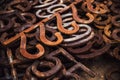 Piles of rusty metal numbers and letters Royalty Free Stock Photo