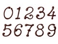 Numbers made of elegant chocolate font with swirls, isolated on white background
