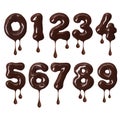 Numbers made of melted chocolate with falling drops in high resolution