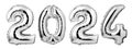 Numbers 2024 made of silver balloons