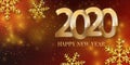 2020 numbers New year red background with golden snowflakes. Christmas dynamic design elements for a flyer, poster, banner, sale, Royalty Free Stock Photo