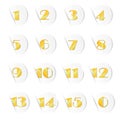 Numbers one to fifteen gold in a white paper circle with shadow Royalty Free Stock Photo