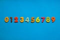 numbers from one to nine one on blue paper background. Royalty Free Stock Photo
